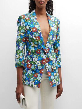 Smythe Cobalt Floral Cotton Three-Quarter-Sleeve Blazer